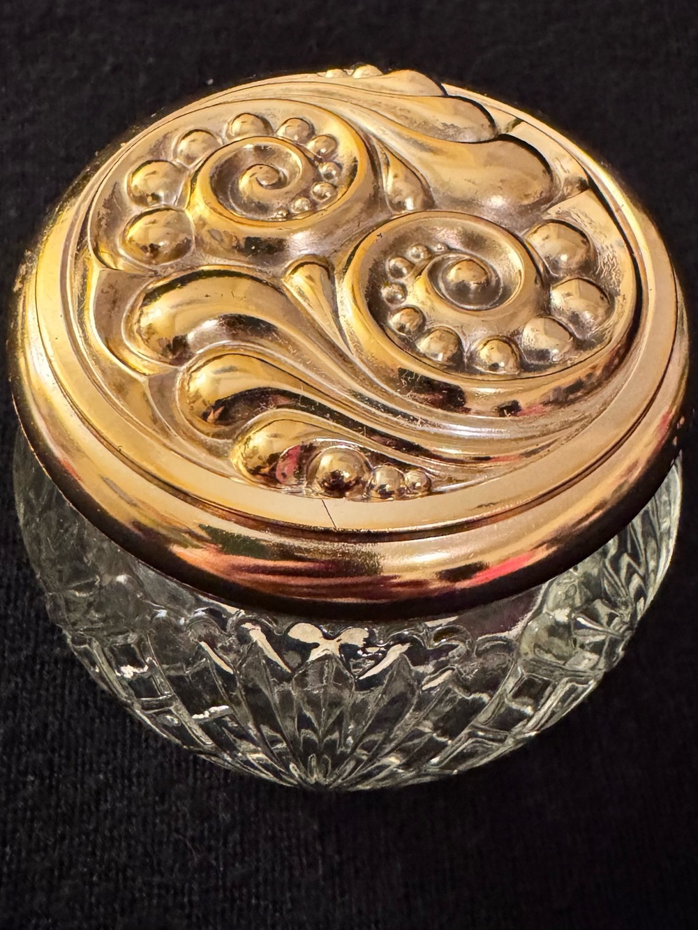 Avon Gold-Tone Decorative Glass Jar with Ornate Lid